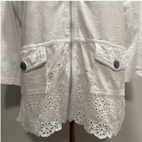 Onque Casual White Eyelet Embroidered Lightweight Sweater Women Large Chic - Picture 4 of 6